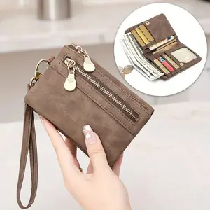 Women's Vintage Foldable Minimalist Double-Fold Wallet, All Over Print, Compact Design with Multiple Card Slots, Snap Closure, Durable Lining, Wrist Strap, Top Handle, Suitable for Daily Commuting, Casual Wear