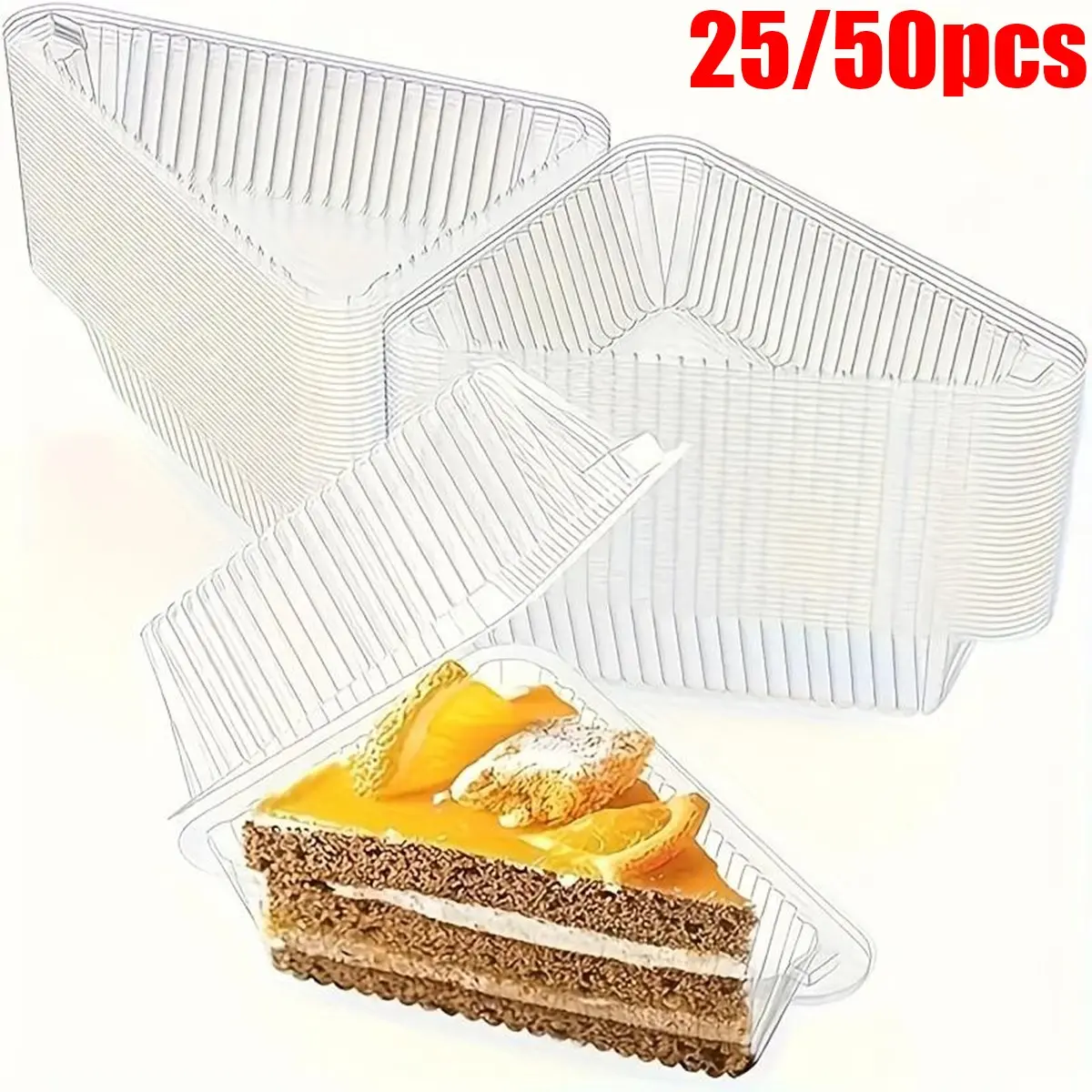 25/50pcs Disposable Plastic Clear Cake Boxes, Transparent Individual Cupcake Containers, Cake Slice Containers for Wedding Party Dessert Storage, Home Baking Supplies, Bakery Supplies, Baking Accessories, Bakeware