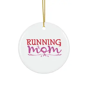 RUNNING MOM ORNAMENT, CHRISTMAS DECORATIONS, 3 INCHES CIRCLE ORNAMENT, CERAMIC ORNAMENT