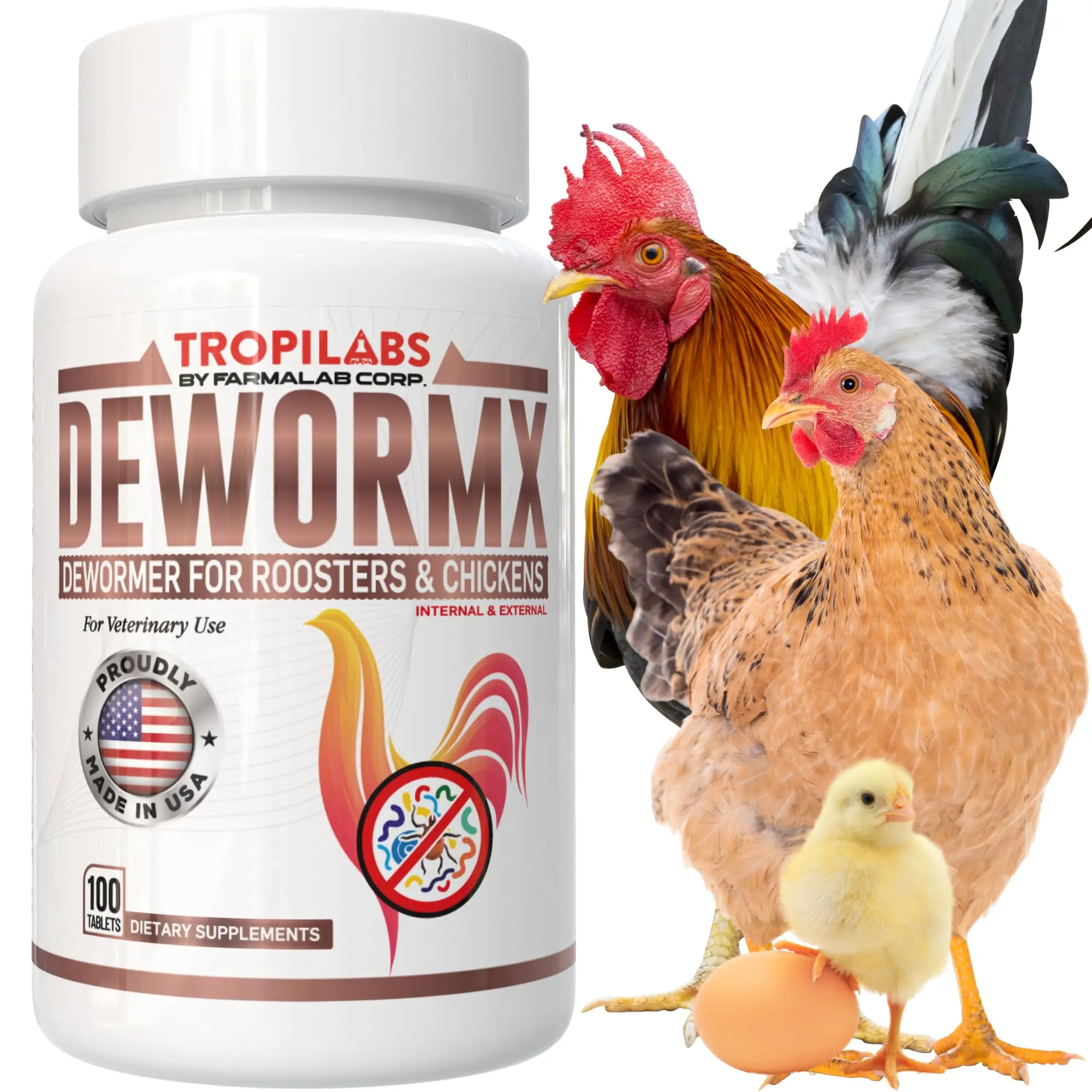 Internal & External Poultry   100 Tablets with Vitamins for Roosters Hens Chickens & Baby Chicks Daily Poultry Care