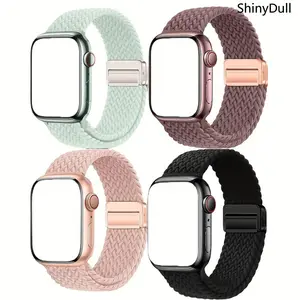 4-Pack Nylon Braid Magnetic Buckle Watch Straps, Elastic Sport Loop Wearable Smart Watch Accessories (38-49mm, Compatible with Series 1-10, SE, Ultra/Ultra 2) - Sports & Outdoor Tech Accessories