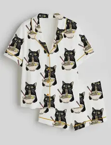 Noodle Cat Pajama Set, Funny Women's Sleepwear