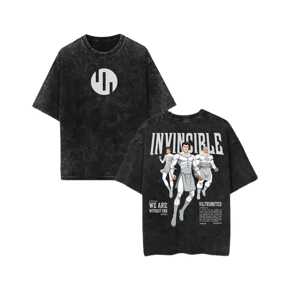 Invincible Viltrumites Washed Graphic Tee Oversized Vintage Black T-Shirt We Are Without End Unisex Streetwear