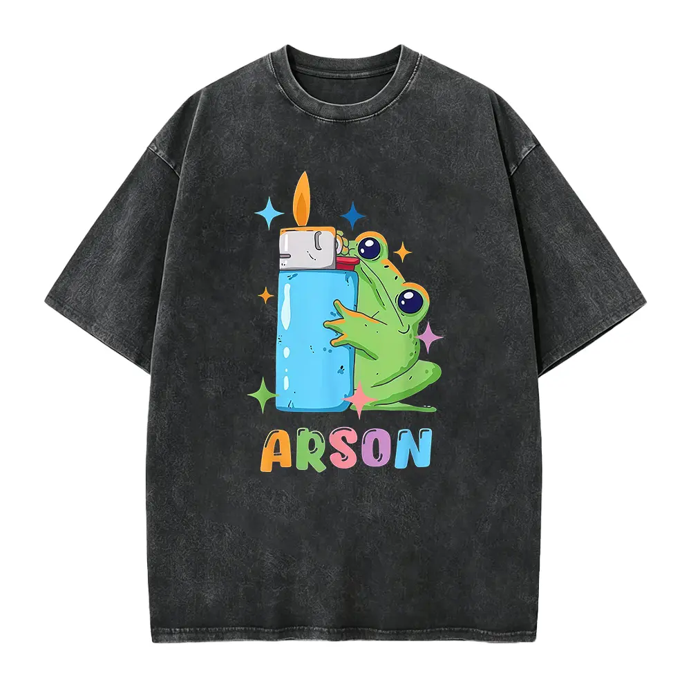 Men'S Funny Arson Frog Matchstick and Flames Graphic T-Shirt | Soft Breathable Black Tee with Pyro Comic Design, Costume Outfit (S-XXXL) - Perfect Gift for Dark Humor Fans and Comedy Lovers, PLUS SIZE