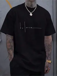 Men's Summer Short Sleeve T-Shirt with - Letter Print (for Example,) - Round Neck Casual Top, Machine Washable Blouse for Casual Attire & -Casual Outfits - Non- Base Layer