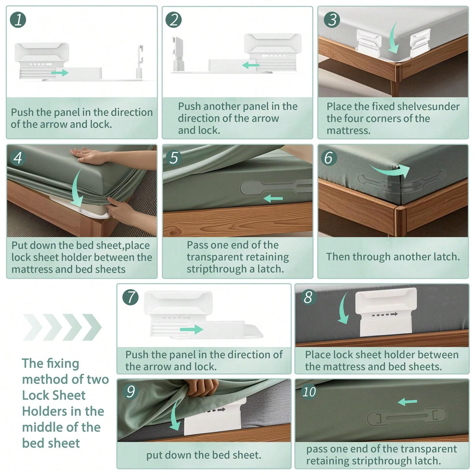 TAIMASI Lock Sheet Holders, Bed Sheet Holder For Corners, Heavy Duty Bed Sheet Holder Corner Fitted Sheet Straps Secure Sheets Firm & Tight In Place, Fits All Sheet Sizes, Easy Installation(6Pcs)