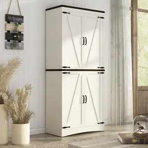 Farmhouse Kitchen Pantry Cabinet 71", Tall Storage Cabinet with Adjustable Shelves & 4 Doors, Freestanding Wooden Storage Cabinet for Kitchen Dining Room