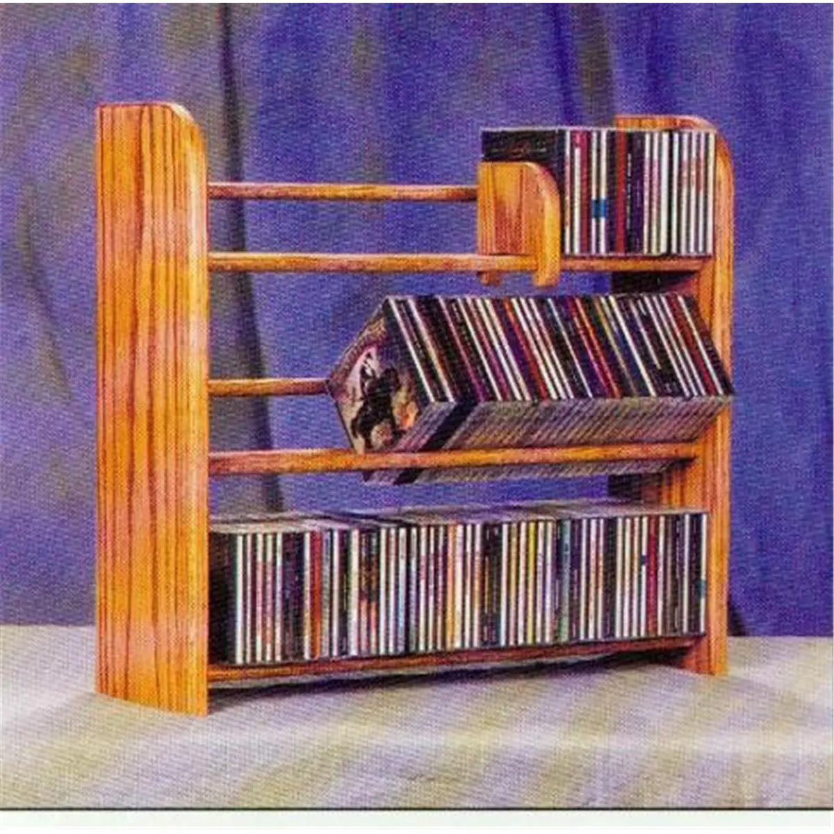 Honey Oak Hand-Crafted Solid Oak Wall-Mount CD Cabinet - 3-Row Dowel Organiser, Decorative Floating Shelves for Home Library Small Space Storage & Decor