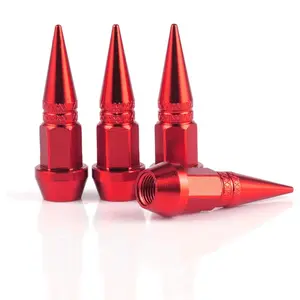 4PCS 45mm Spiked Aluminum Stem Valve Caps| Dustproof Tire Wheel Stem Covers for Cars, SUVs, Trucks, Bicycles and Motorcycles, Red