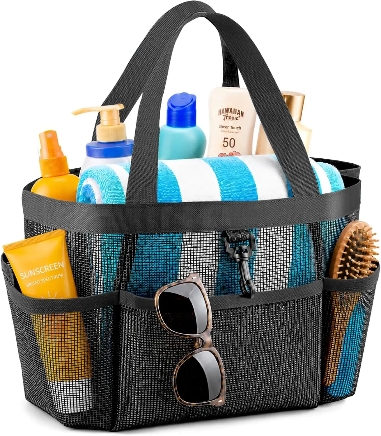 8-Pocket High-Capacity Mesh Shower Caddy - 1 Count Quick-Dry Hanging Toiletries Organizer, Multifunctional Cosmetic Bag, Portable Travel Pouches for College Dorm Home Supplies