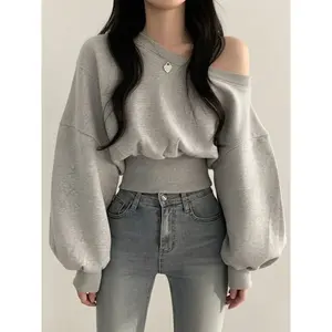 Women’s Japanese-style casual loose hoodie, casual sportswear, solid-color asymmetrical-collar pullover, autumn and winter fashion, new arrivals GARMENTARY