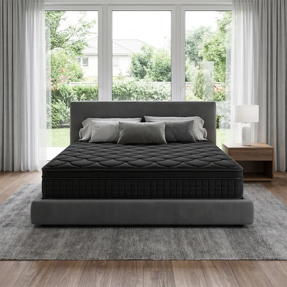 Twin, Full, Queen, King, black premium cloud feel breathable memory foam individual pocket spring mattress; thickness options: 8, 10, 12, 14 inches size mattress box quality