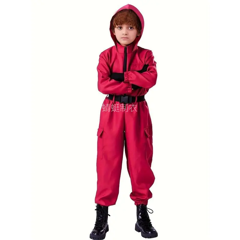NewChildren'S Halloween Red Game Soldier, Suitable for Boys And Girls, Includes a Three-Piece Set (Jumpsuit, Gloves, And Belt) Perfect for Carnival Parties.