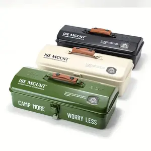 Professional outdoor gear: Iron portable Toolbox Storage Box with waterproof and rustproof heavy-duty design! Double-lock safety buckles + durable handle, suitable for camping, hiking and professional use - all-weather protection