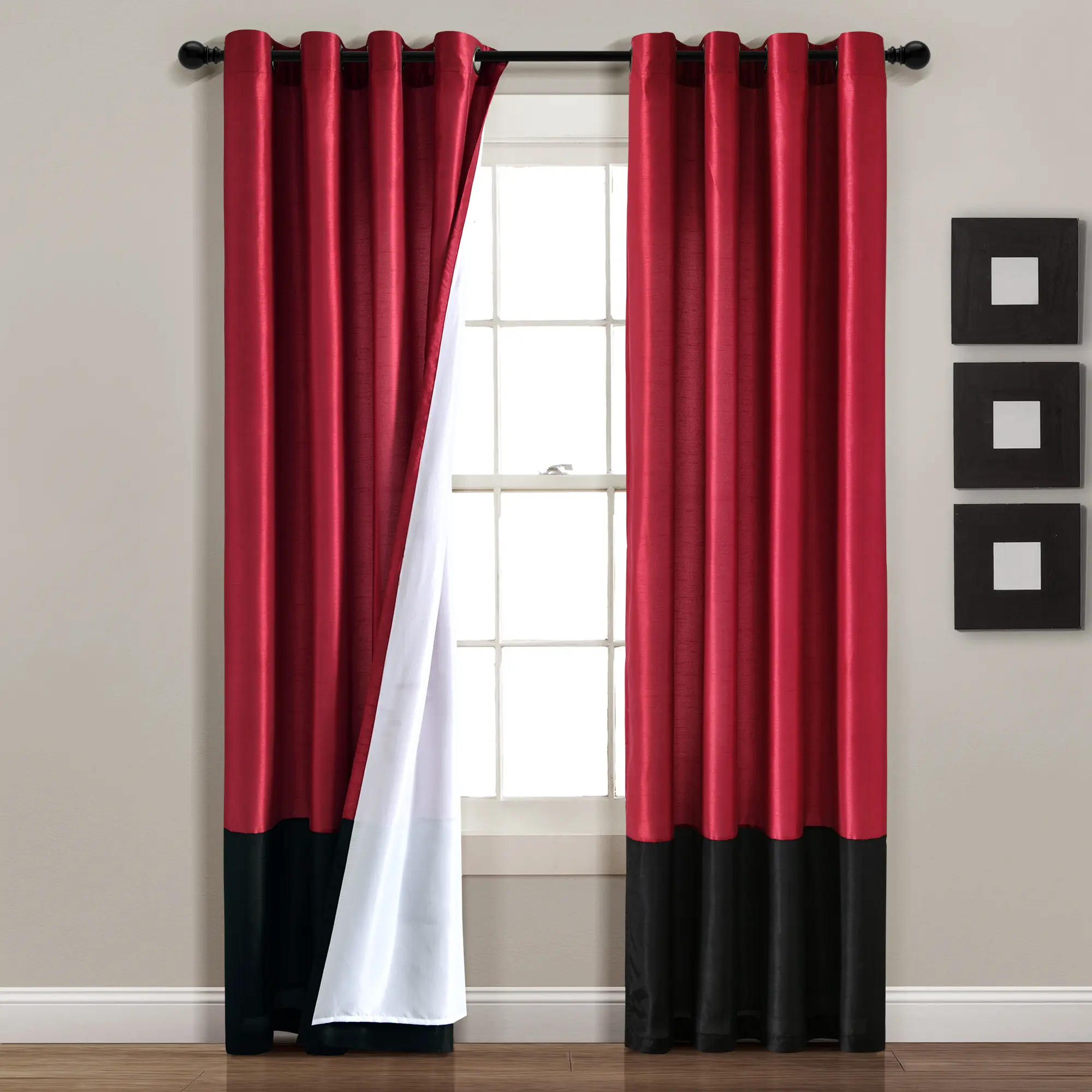 Lush Decor Prima Grommets Curtains 2-Piece Set, 100% Polyester Classic Block Colors House Decor Panels with 1.6" Metal Rings, 3/4+1/4 Style, 54"W x 84/95/108"L 84/95/108" Fit, Living Room Interior Textile Accessory, Interior Use