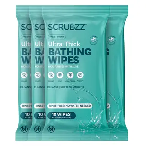 Scrubzz Extra Large & Ultra Thick Bath Wipes for Adults No Rinse - 10 Disposable Body Cleansing Wipes for Men Women Gym Camping Post Surgery