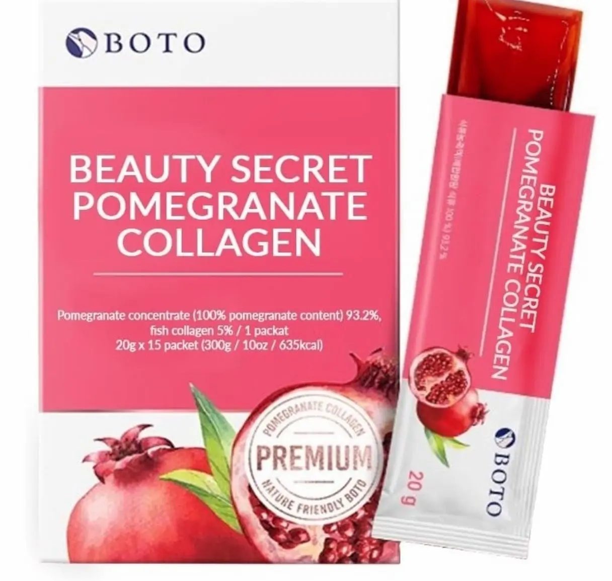 Beauty Secret Pomegranate Collagen 20g - Korean Beauty Collagen Jelly Stick, Low Molecular Fish Collagen, Pomegranate Flavored - Packs of 15
