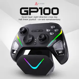 AJAZZ GP100 wireless controller Hall linear joystick six axis motion sensing Hall dual cut trigger one click switch mechanical buttons vibration sensing macro programming keys 1000 Hz return rate RGB, Rechargeable Portable Controller, Game Pad