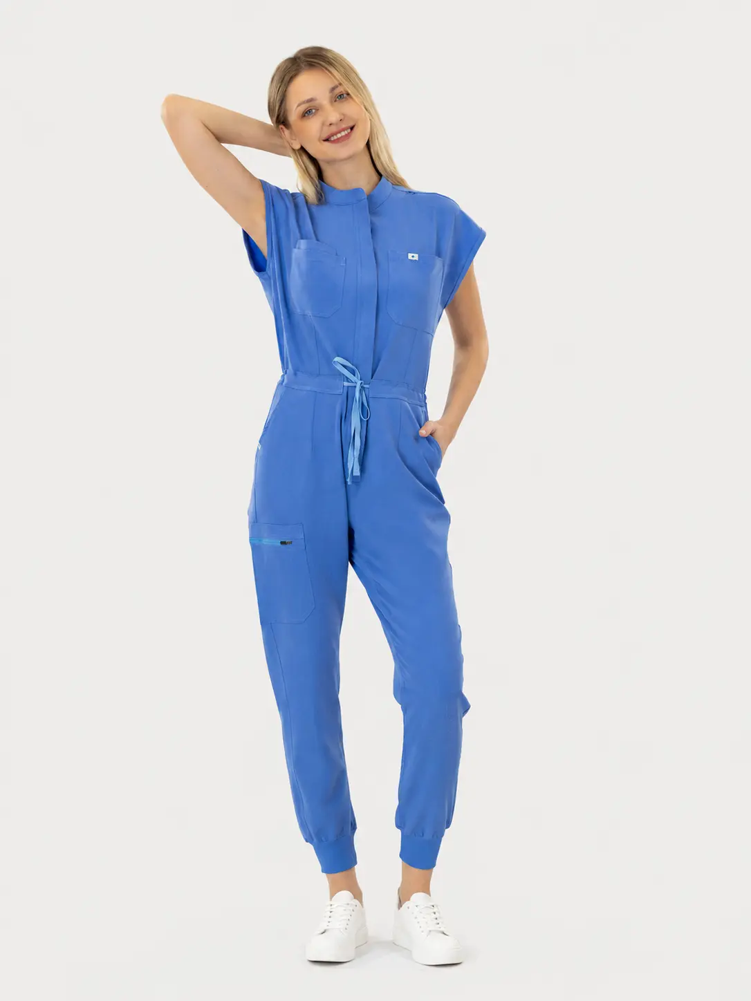 EADFLIE Women's Scrub Jumpsuit - Minimalist Stand-Up Collar Medical Workwear with 7 Multiple Pockets, Stretch Shortsleeve Fabric Daily Clothes for Nurses, Machine Washable, Activewear, Sports Clothes, Athletic