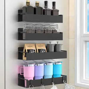 4 Pack Magnetic Spice Rack Organizer with Hooks for Refrigerator and Oven, Black Fridge Organizers and Storage for Kitchen mothersdaygift