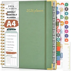 2026 Weekly and Monthly Calendar Planner from January 2026 - December 2026, 8.5" x 11" Hardcover Leather Hourly Appointment Book with Tabs, Spiral Daily Planners for School Work Home, Green