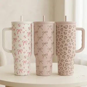 SANDJEST Insulated 40oz Tumbler with Handle & Straw, Easy-Clean, Cup Holder Friendly Base, Suitable for Outdoor Travel Office Spring Mother's Day Gift