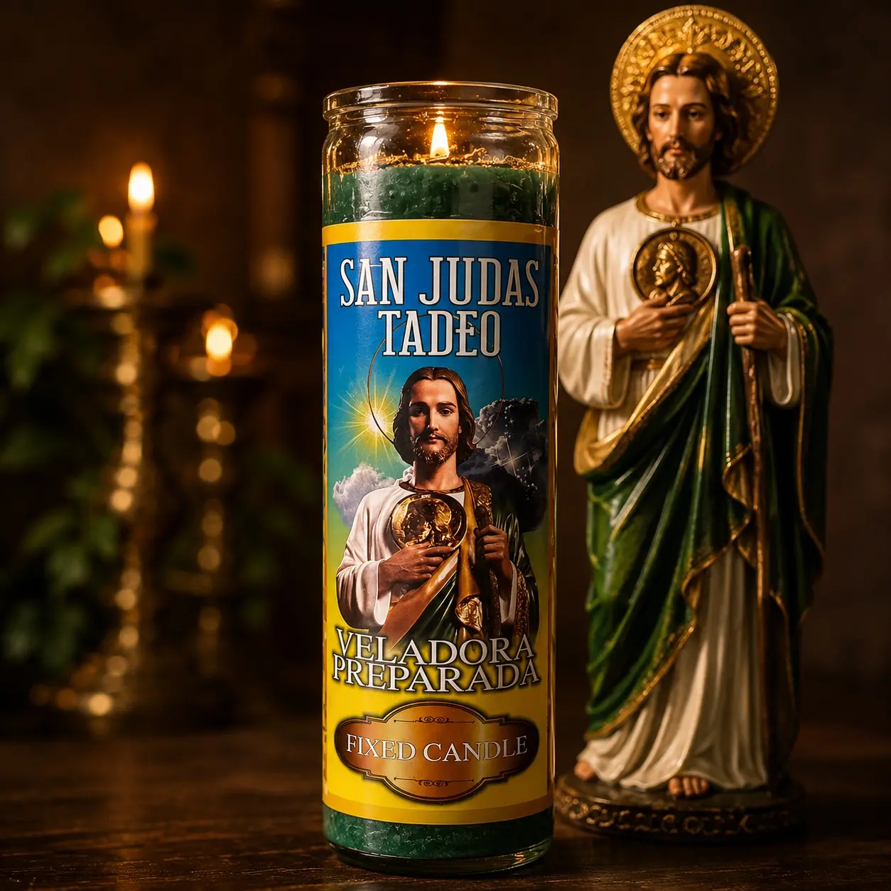 Saint Jude Fixed Cylinder Candle - Prepared San Judas Tadeo Candle for Indoor Everyday Use, None Scented, Express Faith Home Decor Supply