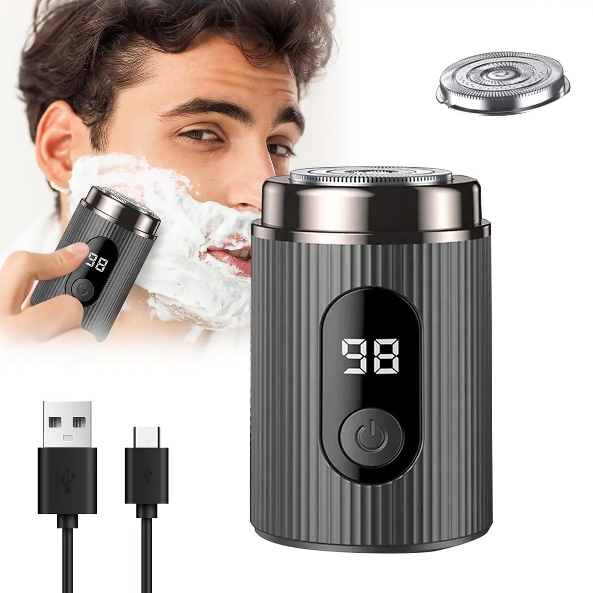 Mini Electric Shaver for Men - IPX7 Waterproof, Ultra-Thin 3D Floating Blades, Fast Type-C Charging, Cordless Portable Travel Razor, Wet/Dry Use