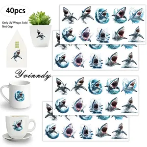 40Pcs/set Fierce Shark Iron On Stickers Sticker Packs For Cup Be Waterproof UV DTF Printable Vinyl Paper Fun Designs Durable Construction Long-Lasting Adhesion Must-Have For Craft Enthusiasts Cups Mugs Sticker Sold Only Sticker Not Cup