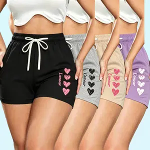 Women’s Heart Letter Print Casual Sweat Shorts, Soft Loose‑Fit Sweet Aesthetic Summer Shorts,Soft Relaxed‑Fit Aesthetic Shorts, Elastic Waist Cute Heart Graphic Casual Summer,Breathable Womenswear Adjustable Aesthetic Basic Bottom Crop Elastic Fashion Gym
