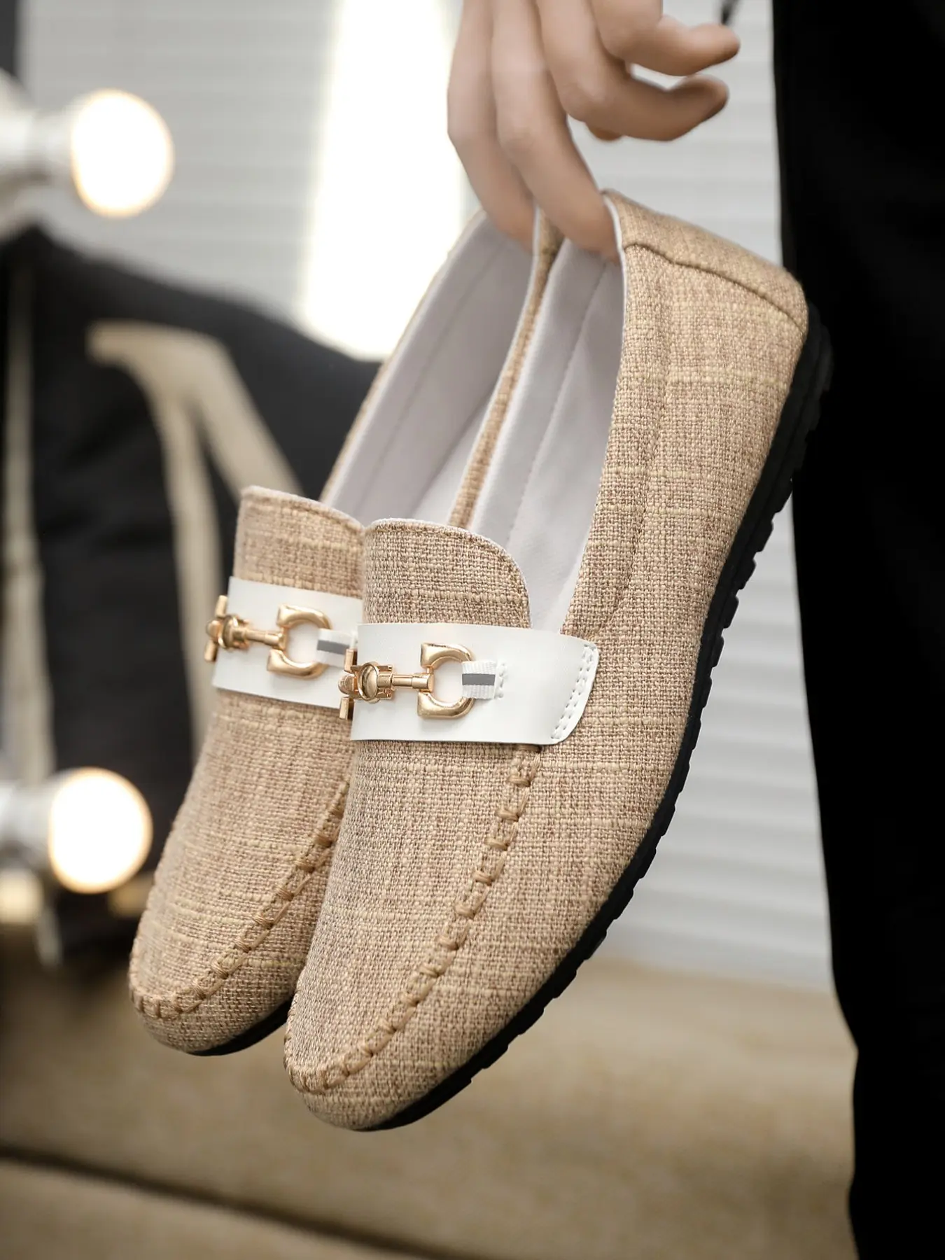 Men's Summer New Arrival Fashionable Loafers, Korean Style Casual Linen Footwear, Soft Sole Slip-On Flat Shoes, Comfortable Men's Shoes