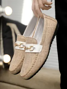 Men's Summer New Arrival Bean Shoes, Korean Style Casual Linen Footwear, Soft Sole Slip-On Flat Loafers, Comfortable Men's Shoes, No Tie Shoes