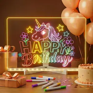 LED Neon Dry-Erase Message Board with Acrylic Surface, Stand & Neon LED Lights, Reusable Writing Drawing Pad for Kids Learning & Festive Party Gifting, Home Supplies with Acrylic Markers Compatibility,summervibes