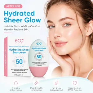 ECO FINEST Hydrating Sheer Facial Sunscreen SPF50 PA+++ 50ml - Lightweight, Matte, No White Cast, Makeup Primer, Smooth, Flawless Daily UV Defense Cleanser for Sensitive Skin