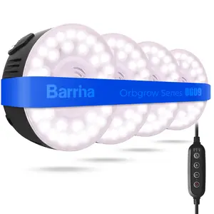 Barrina Orbgrow OG09 Puck Grow Light with Timer, Pinkish White 36W(4 x 9W, 540 Watt Equiv), Full Spectrum Plant Light for Indoor Plants, Magnetic & Linkable, 5 Levels Dimmable, 4 Packs, Black