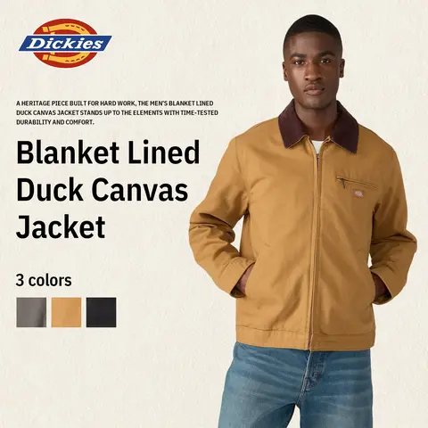 Dickies | Blanket Lined Duck Canvas Jacket,100% Cotton,Zippered Chest Pocket,Bi-Swing Back,Adjustable Cuffs,Waist Snaps,Classic Workwear Style