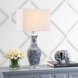 JONATHAN Y May Ceramic/Crystal LED Table Lamp , for bedroom, living room, foyer, hallways, dining room, dorms