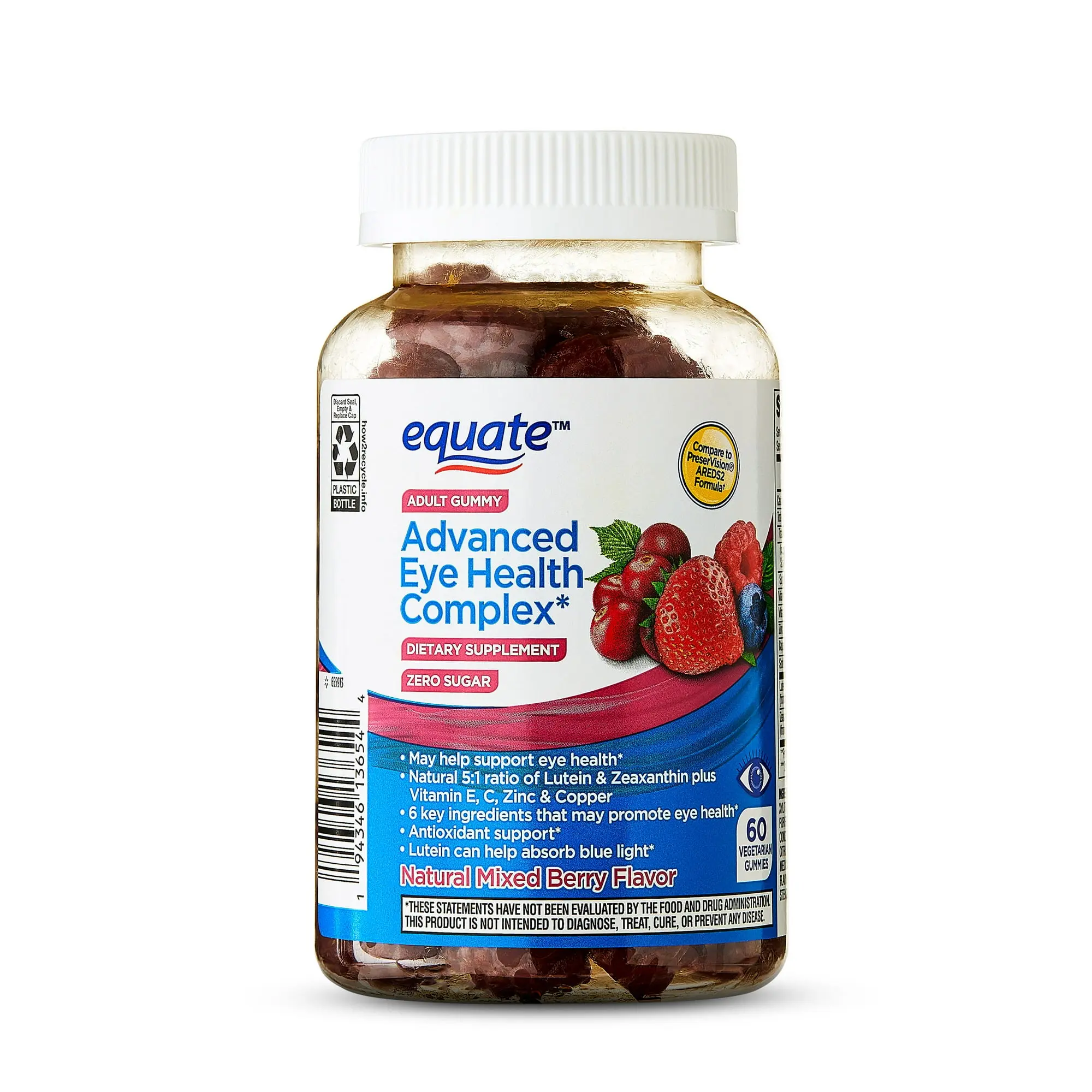 Advanced Eye Health Complex Zero Sugar Vegetarian Gummy Dietary Supplement Mixed Berry 60 Count - Eye Health with Lutein, Zeaxanthin & Vitamins C & E