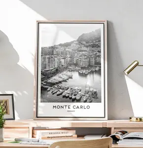 Monaco Harbour Black & White Photography Print | Monte Carlo Aesthetic Home Decor | Cityscape Wall Art