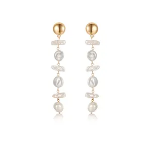 Ocean Secrets Freshwater Pearl Earrings – 18K Gold Plated Dangle Chain Earrings, Elegant Statement Jewelry for Women