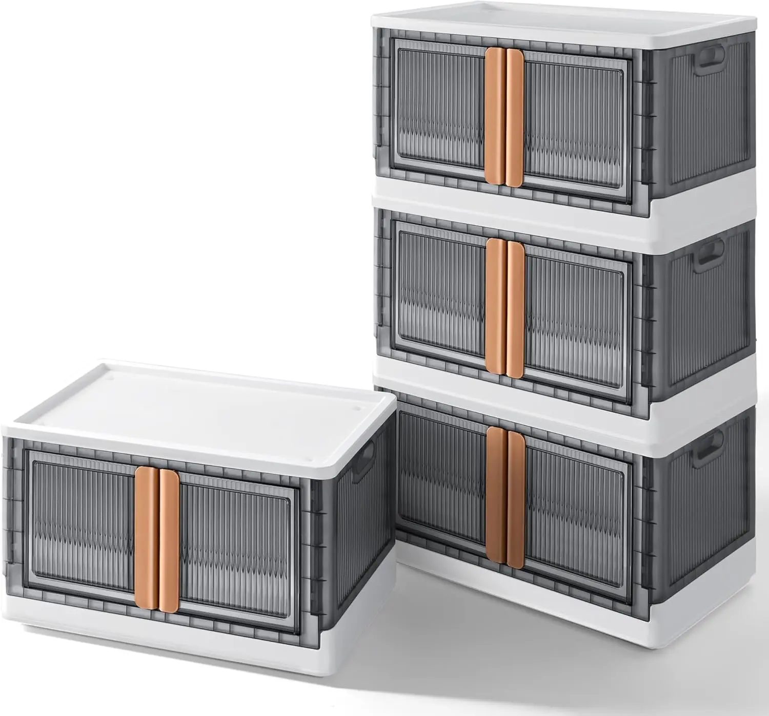 4-Pack 19-Gal Foldable Plastic Storage Bins with Lids & Wheels - Foldable Storage Boxes, Rectangular Home Closet Organizers for Clothing & Shoes