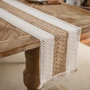 Boho Dining Table Runner 72 inches Long, Rustic Farmhouse Dresser Covers with Tassels Home Coffee Table