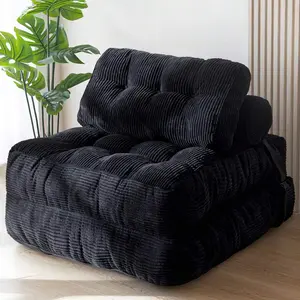 1-Person Upholstered Convertible Folding Sofa Bed, Corded Fabric Floor Lounge Chair with Back Support, 33.5x74.8in Foldable Mattress & Couch Pillows, Portable Sleeper for Living Room, Bedroom (Upholstered Sofas)