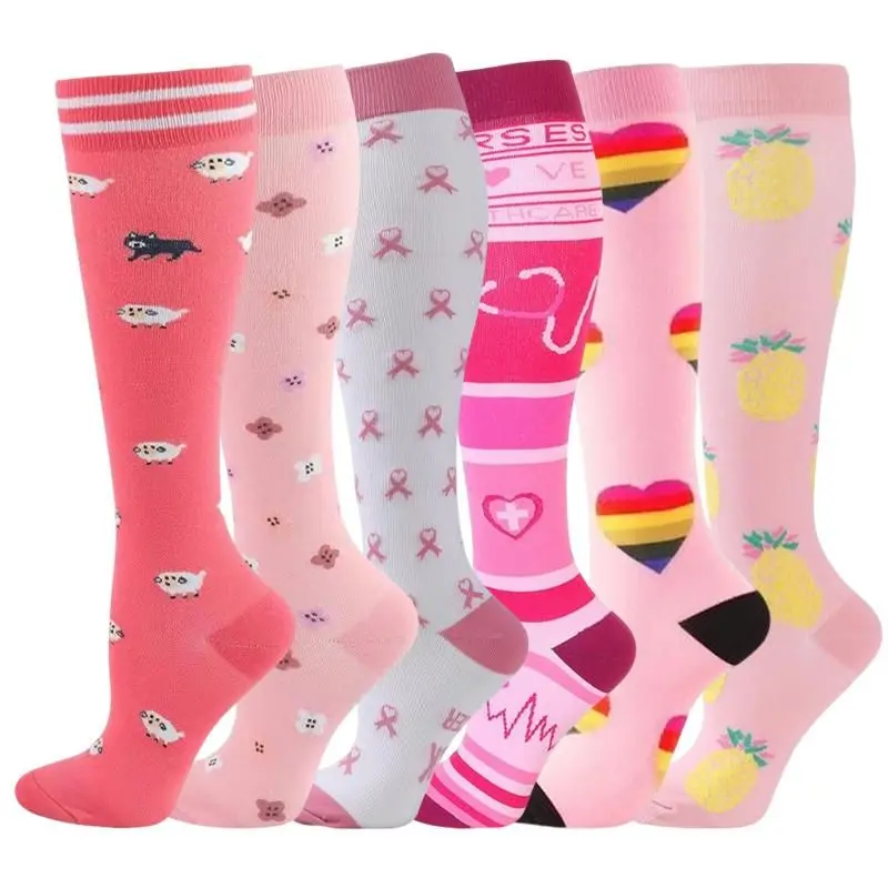 MhzyCaus 6 Pairs Women's Pink Cute Compression Socks, Quick Dry Breathable Sports Socks, Odor Resistant & All-Season Comfort, Versatile Fitness Gear for Active Lifestyle, Outdoor Activities, Weekend Trips & Busy Days