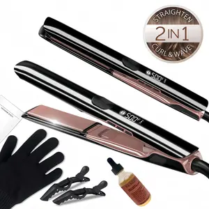 2-in-1 Titanium Hair Straightener and Curling Iron, Multifunctional Styling,Fast PTC Heating, Suitable for All Hair Types,High-Efficiency Styling, 260°C,LCD Display Heating Plate, Comes with Hair Care Oil,2 Clips,1 Heat-Resistant Glove, Mother's Day Gift