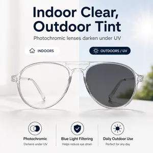 Retro Double-Bridge Aviator Bifocal Reading Glasses for Men & Women | Photochromic Blue Light Filtering Readers for Computer, Phone & Daily Use, Lightweight Non-Slip Eyewear