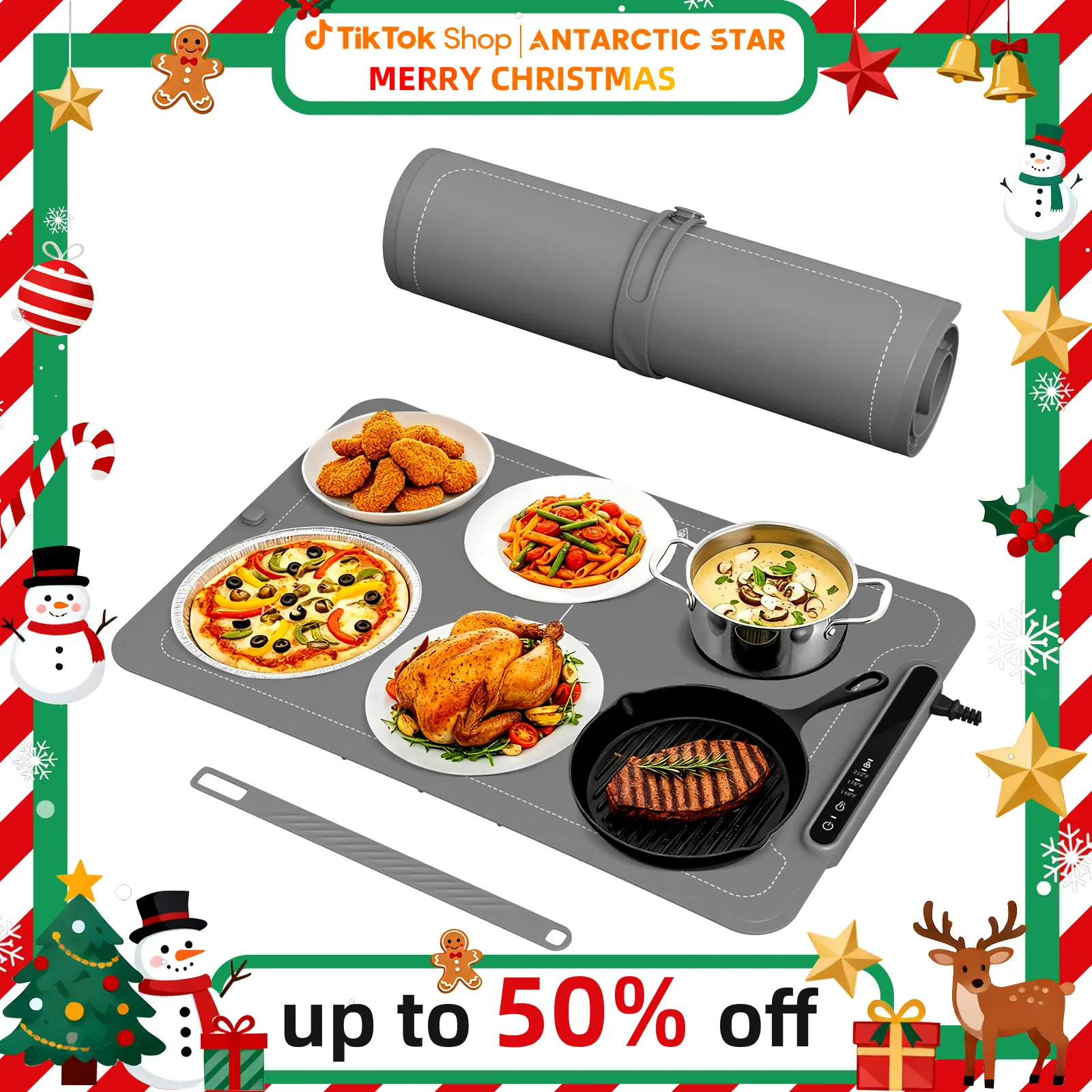 Warming Mat for Food, 3-Temp Electric Warmer (140/176/212°F), 250W Low Energy, Auto Shut-Off & Child Safety Lock, Portable Roll-Up Silicone Heating Pad for Home Daily Use, Buffets,Grey summerwins