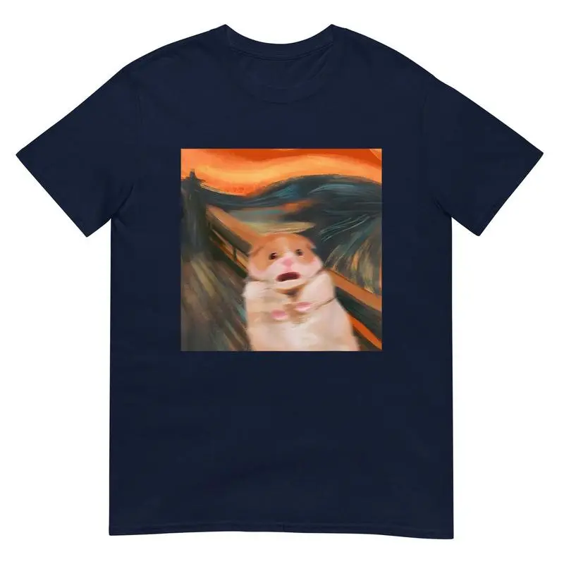Women's Terrified Hamster Graphic T-Shirt, Casual Pure Cotton Round Neck Top for Animal Lovers, Sports & Daily Wear, Tops, Clothes, Shortsleeve, Natural