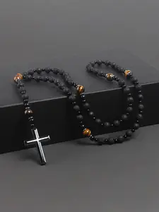 Handmade Beaded Cross Pendant Necklace, Fashion Accessory for Daily Wear & Special Occasions, Energy Healing Jewelry Gift