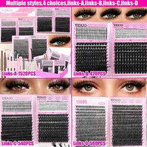 YIDUO Eyelash Cluster Kit Bottom/Spiky, 40D/60D/80D/100D, 420/540/560Pcs, 5-20mm Volume D-Curvature Eyelash Extensions with Lash Bond, Seal, Eyelash Glue Tweezers, Remover, Eyeliner Pencil, Eyelash Brush, DIY at Home Easily